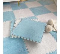 HynJGih Interlocking Foam Floor Tiles, 12/16/18pcs, Plush Square Jigsaw Puzzle Mat, Plush Crawling Mat, Cuttable(Blue+White,16pcs)