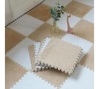 HynJGih Interlocking Foam Floor Tiles, 12/16/18pcs, Plush Square Jigsaw Puzzle Mat, Plush Crawling Mat, Cuttable(Apricot+white,12pcs)