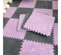 HynJGih Interlocking Foam Floor Tiles, 12/16/18pcs, Plush Square Jigsaw Puzzle Mat, Plush Crawling Mat, Cuttable(Gray+Light Purple,16pcs)