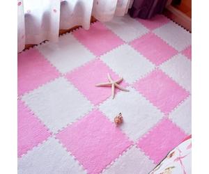 HynJGih Interlocking Foam Floor Tiles, 12/16/18pcs, Plush Square Jigsaw Puzzle Mat, Plush Crawling Mat, Cuttable(Pink+white,18pcs)