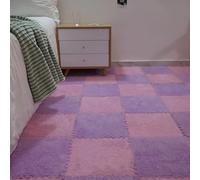 HynJGih Interlocking Foam Puzzle Rug, Square Floor Mat, Washable, 12 Pieces, Plush Mats(Purple+pink)