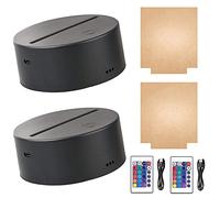 HYNNIO 2-Set 3D Night LED Light Lamp Base with Square Acrylic Sheet, Large Size Base Includes Remote Control + USB Cable, 16 Colors Decoration Maison Decorative Lights for Bedroom Child Room (Black)