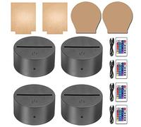 HYNNIO 4 Sets 3D Night LED Light Lamp Base, Large Size LED Base for Acrylic16 Colors LED Light Base with Remote Control and USB Cable for Bedroom Child Room Restaurant Shop (4-Set Square+Round Black)