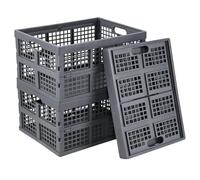 Hynomiky Collapsible Storage Crates, 3-Pack 30L Foldable Box Baskets | Stackable Plastic Organizer Bins, Space-Saving Folding Design, 44.3 x 33.6 x 23.1 cm, Grey, for Home Office Kitchen