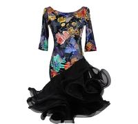 Hynyjxjy ,A,L, Printing Latin Dance Clothes for Women Ballroom Dancing Dresses Backless Tango Dancing Outfit Skirts for Rumba Samba