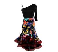Hynyjxjy ,A,M, Latin Dance Performance Costumes Women's Printing Cha Cha Dancing Outfit Ballroom Dancing Dresses Skirt for Samba