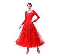 Hynyjxjy B,L, Women's Ballroom Dancing Dresses Mesh Splice Tango Salsa Dancewear Backless Waltz Dancing Outfit Foxtrot Dance Clothes