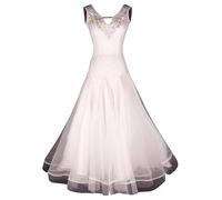 Hynyjxjy Ballroom Dance Dresses for Women V-Neck Waltz Modern Dancing Outfit Tango Competition Costume Flamenco Dance Clothing,White,M