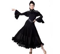 Hynyjxjy Black,L, Women's Trumpet Sleeve Ballroom Dance Dresses Foxtrot Dancing Clothes Slim Fit Salsa Costumes Waltz Dancing Outfit