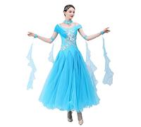 Hynyjxjy ,Blue,3XL, Women's Short Sleeve Ballroom Dancing Dresses Tango Dancing Outfit Waltz Competition Costumes Social Dance Clothes