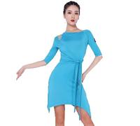 Hynyjxjy ,Blue,L,Latin Clothes for Training Women's Ballroom Dance Dresses Cha Cha Salsa Dancing Outfit Side Split Tango Dancing Skirt