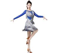 Hynyjxjy Blue,L, Women's Latin Dance Dresses Mesh Splice Ballroom Dancing Costumes Tango Training Dancing Clothes Cha Cha Dancewear