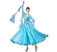 Hynyjxjy Blue,M, Ballroom Competition Dresses for Women Embroidery Modern Dancing Outfit Salsa Waltz Dancewear Social Dancing Clothes