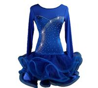 Hynyjxjy ,Blue,XL, Round Neck Latin Dancing Outfit for Women Tango Dance Performance Costume Ballroom Dance Dresses Salsa Dancing Clothes