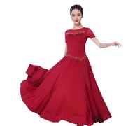 Hynyjxjy ,c,3XL,Women's Ballroom Dance Performance Dresses Round Neck Waltz Dancing Clothes Modern Dance Costumes Social Dancing Outfit
