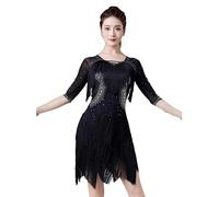 Hynyjxjy D,XXL, Women's Fringe Latin Performance Costumes Medium Sleeve Ballroom Dancing Dresses Cha Cha Dancing Outfit Salsa Clothes