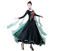 Hynyjxjy Green,XXL, Ballroom Dance Dresses for Women Embroidery Modern Dancing Costumes Waltz Performance Clothing Salsa Dancing Outfit