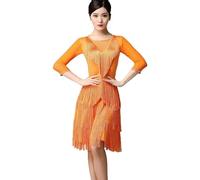 Hynyjxjy Latin Dancing Clothes Tango Dance Costume for Women Ballroom Dance Training Dresses Cha Cha Dancing Outfit with Strass,Orange,XL