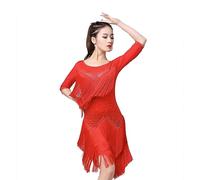 Hynyjxjy Medium Sleeve Latin Dancing Outfit for Women Ballroom Dance Dresses Tango Dancing Clothes Cha Cha Dance Costumes,Red,L