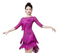 Hynyjxjy Medium Sleeve Latin Dancing Outfit for Women Ballroom Dance Dresses Tango Dancing Clothes Cha Cha Dance Costumes,Purple,L