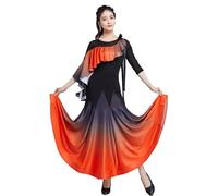 Hynyjxjy Orange,M, Women's Gradient Waltz Dancing Outfit Ballroom Dancing Performance Dresses Social Dance Clothes Tango Dance Costumes