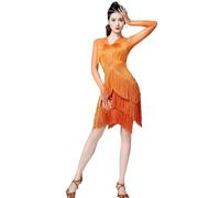 Hynyjxjy Orange,XXL, Latin Practice Dancewear Fringe Tango Cha Cha Dancing Clothes Ballroom Dance Dresses for Women Salsa Dancing Outfit