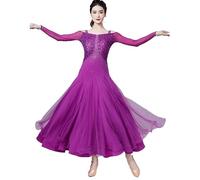 Hynyjxjy Purple,3XL, Sequins Ballroom Dancing Dresses Waltz Dancewear for Women Backless Tango Performance Clothing Social Dancing Costume