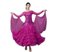 Hynyjxjy Purple,3XL, Women's Sequins Ballroom Dresses Round Neck Waltz Dancing Clothes National Standard Dance Outfit Foxtrot Dance Wear