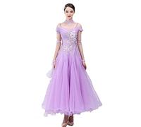 Hynyjxjy ,Purple,3XL, Women's Short Sleeve Ballroom Dancing Dresses Tango Dancing Outfit Waltz Competition Costumes Social Dance Clothes