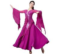 Hynyjxjy Purple,XXL, Sequins Professional Ballroom Dance Dresses Salsa Dancing Outfit for Women Waltz Dancing Costumes Tango Dance Clothes