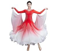 Hynyjxjy Red,3XL, Ballroom Dancing Competition Dresses Gradient Waltz Dance Clothes For Women Social Dance Wear Foxtrot Dancing Outfit