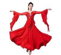Hynyjxjy Red,3XL, Sequins Professional Ballroom Dance Dresses Salsa Dancing Outfit for Women Waltz Dancing Costumes Tango Dance Clothes