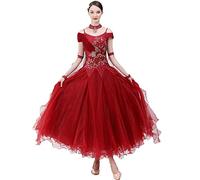 Hynyjxjy ,Red,3XL, Women's Short Sleeve Ballroom Dancing Dresses Tango Dancing Outfit Waltz Competition Costumes Social Dance Clothes