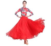 Hynyjxjy Red,L, Long Sleeve Ballroom Dance Dresses for Women Tango Practice Dance Clothes Waltz Salsa Dancing Outfit Foxtrot Costume