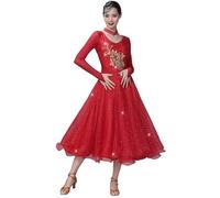 Hynyjxjy Red,L, Long Sleeve Ballroom Dresses Salsa Waltz Competition Costumes for Women Foxtrot Dancing Clothes Tango Dancing Outfit