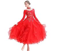 Hynyjxjy Red,L, National Standard Ballroom Dance Dresses Professional Flamenco Dancing Outfit Women's Waltz Competition Dance Clothes
