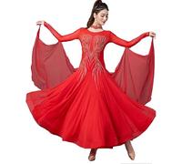 Hynyjxjy Red,M, Ballroom Dancing Dresses Women's Waltz Dancing Clothes National Standard Competition Dancewear Flamenco Dance Outfit