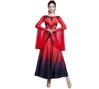 Hynyjxjy Red,M, Women's Ballroom Dance Dresses Waltz Costumes Long Sleeve Tango Foxtrot Competition Dancewear Social Dancing Outfit