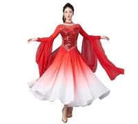 Hynyjxjy Red,M, Women's Ballroom Dancing Dresses Professional National Standard Dance Clothes Waltz Dancing Outfit Flamenco Dance Wear