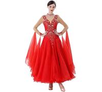 Hynyjxjy Red,S, Women's Ballroom Dance Dresses Waltz Competition Dancing Outfit Backless Social Dance Clothing Tango Dancing Costumes
