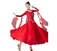 Hynyjxjy Red,XL, Ballroom Competition Dresses for Women Embroidery Modern Dancing Outfit Salsa Waltz Dancewear Social Dancing Clothes