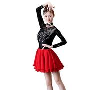 Hynyjxjy Red,XXL, Latin Dance Costume Ballroom Dancing Dresses for Women Salsa Practice Dancing Clothes Tango Dance Wear with Rhinestone