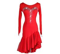 Hynyjxjy ,red,XXL, Round Neck Latin Dancing Clothes Slim Fit Ballroom Dancing Dresses for Women Tango Dance Costumes Cha Cha Dance Outfit