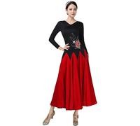 Hynyjxjy Red,XXL, V-Neck Ballroom Dancing Practice Dresses Modern Dance Costumes Waltz Dancing Clothes for Women Social Dance Outfit