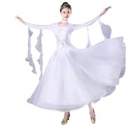 Hynyjxjy White,M, Women's Ballroom Dancing Dresses Embroidery Modern Dance Costumes Waltz Performance Dancing Outfit Flamenco Dancewear