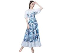 Hynyjxjy White,M, Women's Printing Ballroom Dance Dresses Waltz Performance Dancing Outfit Tango Dancing Clothing Social Dancewear