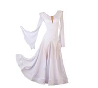 Hynyjxjy ,White,XL, Women's V-Neck Ballroom Dancing Dresses Modern Dancing Costumes Waltz Performance Dance Outfit Social Dance Clothing