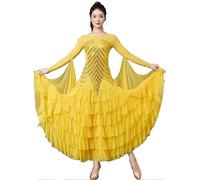 Hynyjxjy Yellow,3XL, Sequins Ballroom Dancing Competition Dresses Women's Waltz Dance Clothing Social Dance Wear Tango Dancing Outfit
