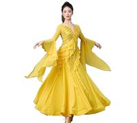 Hynyjxjy Yellow,XXL, Sequins Professional Ballroom Dance Dresses Salsa Dancing Outfit for Women Waltz Dancing Costumes Tango Dance Clothes
