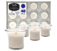 Hyoola Clear Cup Filled Votive Candles - 12 Hour Burn Time - Unscented White Candles Pack of 48 -Made in Europe